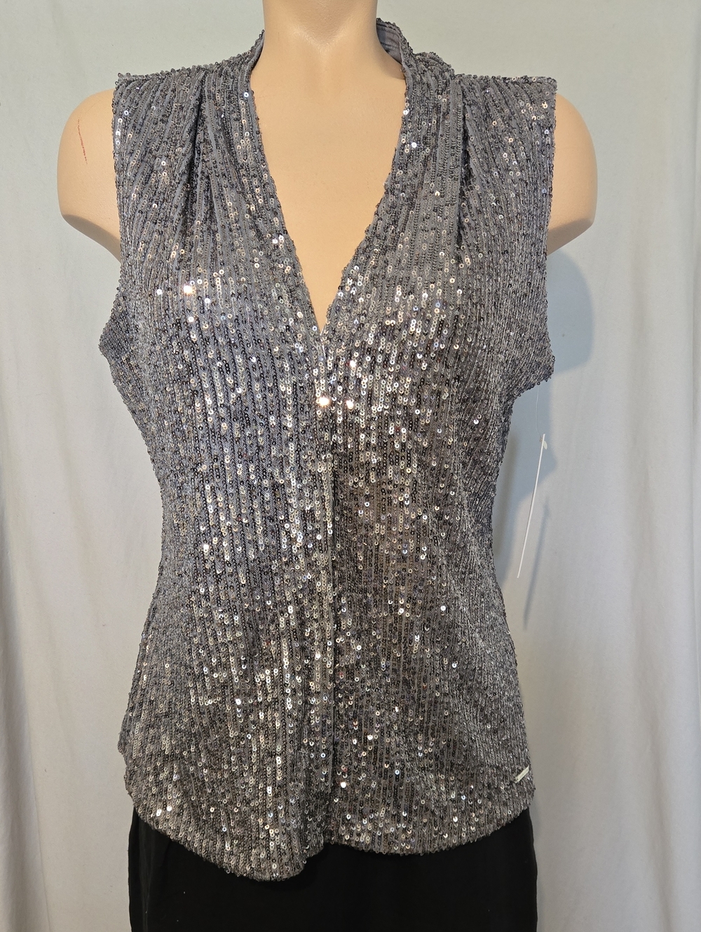 Calvin Klein Formal Gray Sequin Top, Blouse, NEW